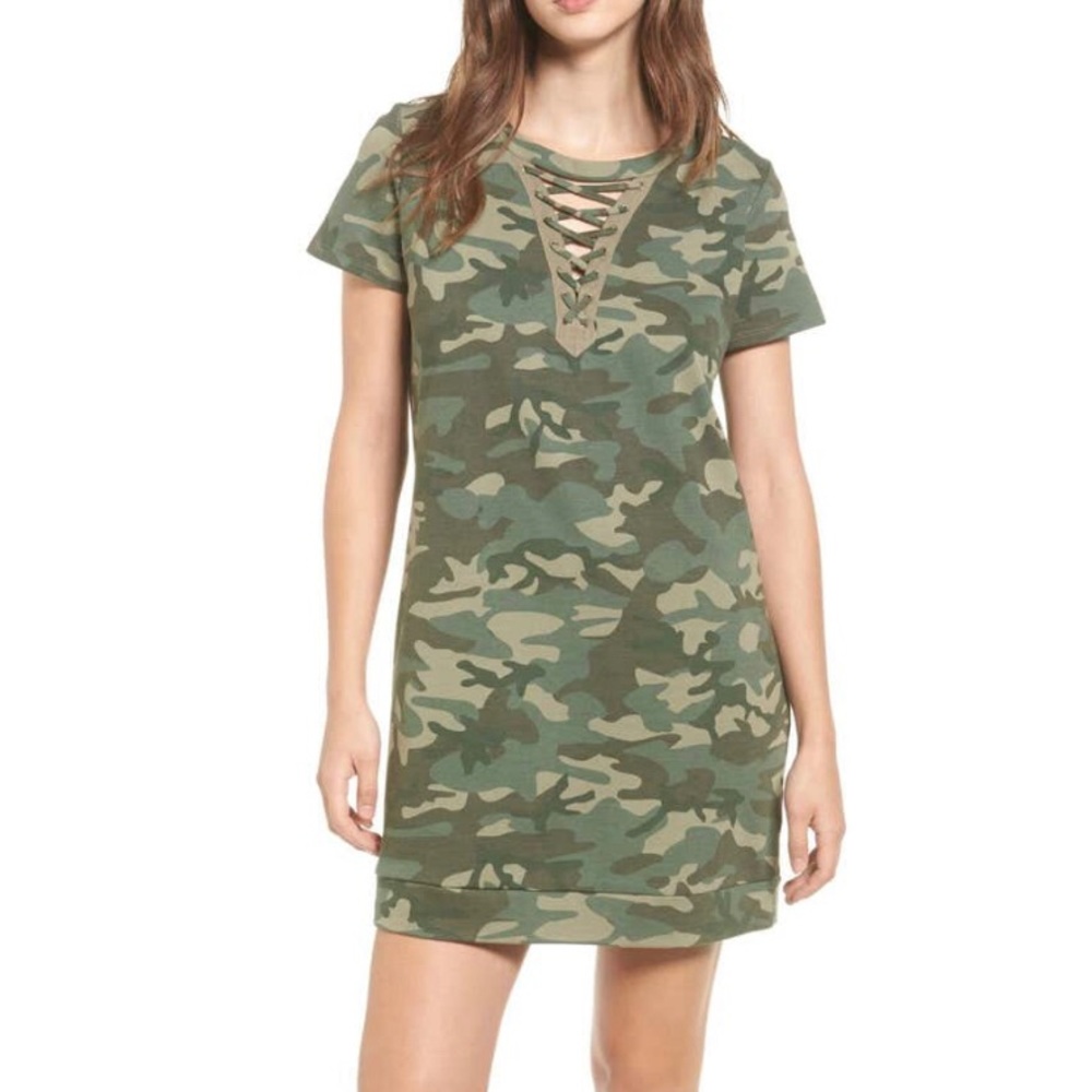 Lace up French terry dress